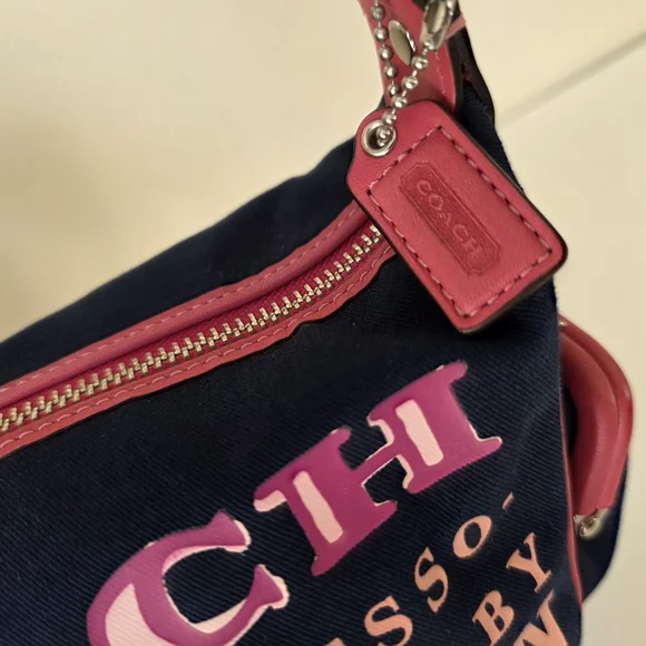 Coach Bonnie Cashin Inspired Mini Canvas Shoulder Bag Pink/Navy Y2K - Picture 3 of 14